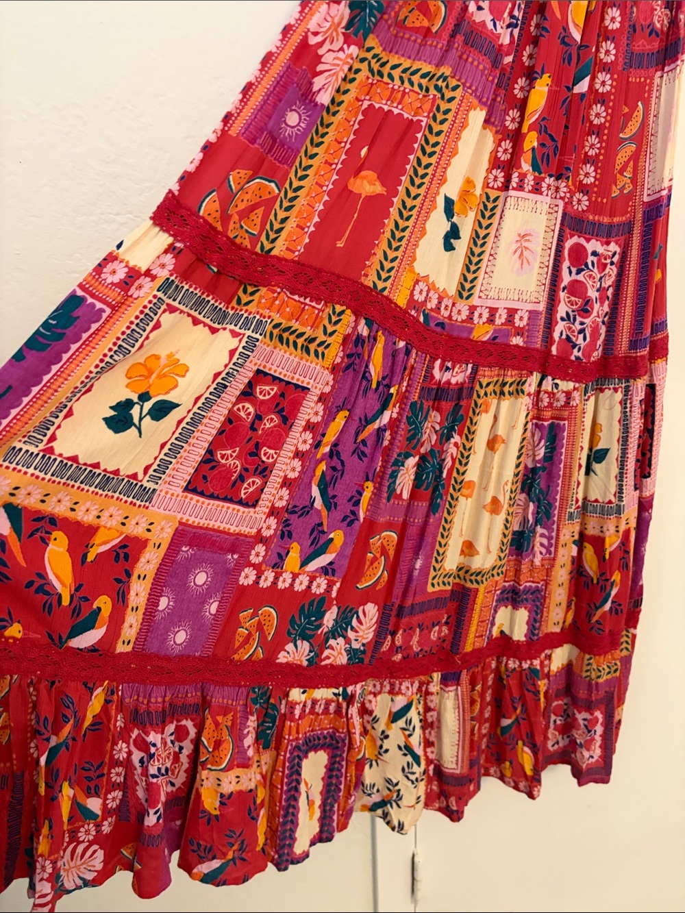 NWOT Angie Red Patchwork Boho Maxi Dress - Picture 4 of 6